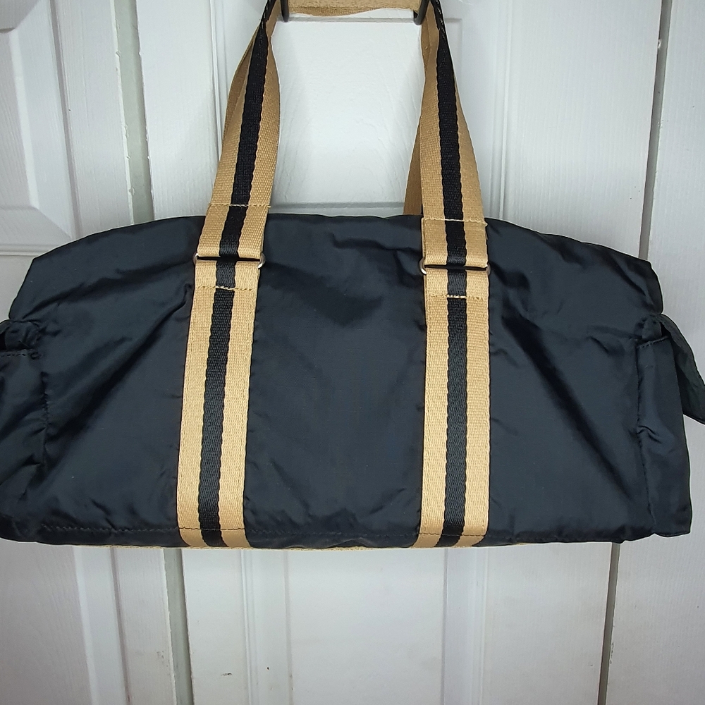 Black Nylon Tote Bag with Tan Straps